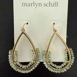 Marlyn Schiff Gold Teardrop Earrings with Green Crystal Beads